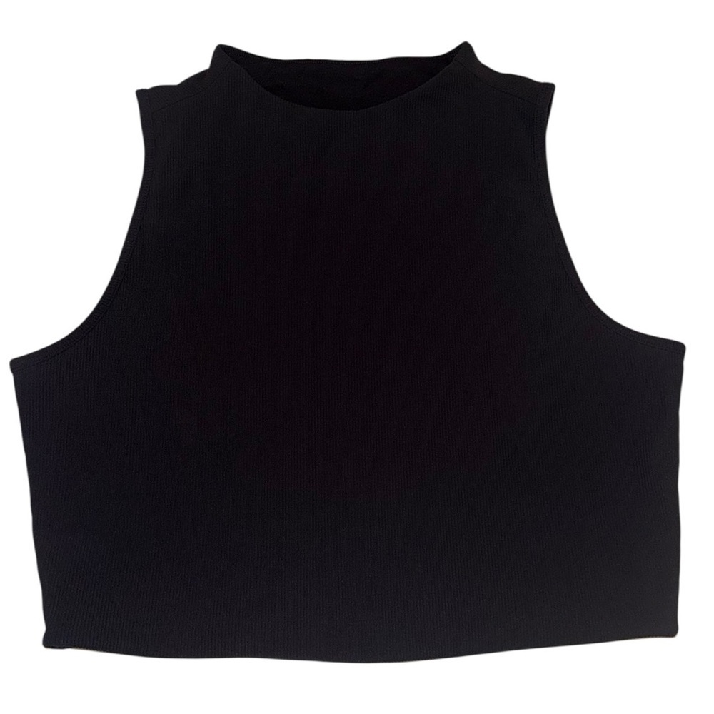 SPANX Ribbed Cropped Sleeveless Top Black High Neck XL